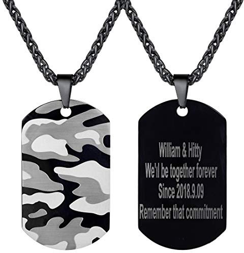 U7 Chapa Militar Personalizable para Hombres Colgante Rectangular Diseño Camuflaje Cadena Acero Inoxidable 316L para Jovenes Nombres Grabados DIY