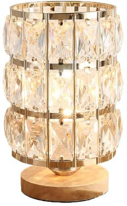 Lampe à Poser en Cristal veilleuse à LED, Abat-Jour Lampe de Chevet Art déco Moderne - E27 Lampe de table Lampe bois Métal décorative, pour chambre Salon, à la Salle à Manger étudier Bureau