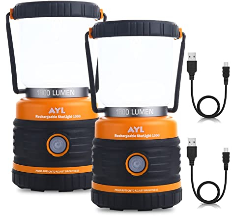 AYL Linterna LED Recargable, 1800 LM, 4 Modos de Luz – Lámpara Camping y Batería Externa 4400 mAh - Linterna LED Impermeable IP44 - Linterna Recargable con Cable USB para Hogar y Emergencias – 2 Pack