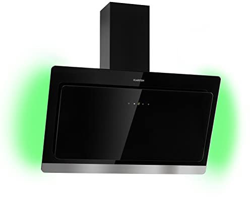 Klarstein Kitchen Cooker Hood, Angled Gas Cooker Hoods 90cm, Smart Extractor Fan for Kitchens w/RGB LED Lights, Carbon Cooker Hood Filter, 563m³/h Airflow Cooker Hoods, IoT/Wi-Fi, Extractor Fan Hood