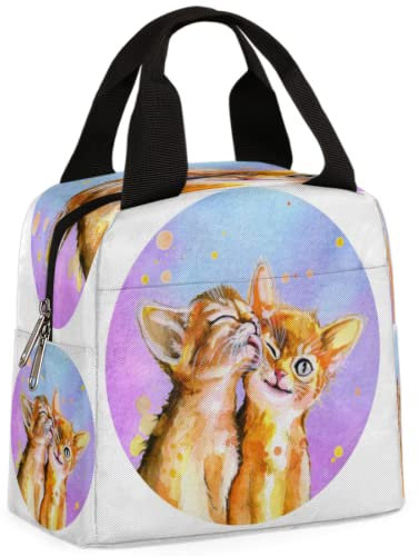 Pintura al óleo lindo gato gatito aislado bolsa de almuerzo reutilizable lonchera refrigerador bolso de almuerzo para mujeres, hombres y niñas niños, escuela picnic trabajo viaje