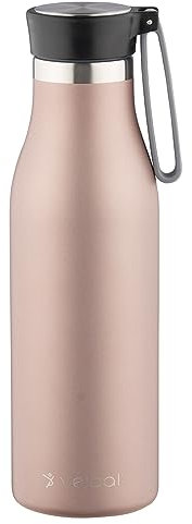 Edelstahl-Isolierflasche Njord 500 ml (rosé Matt) vetaal | fester Tragegriff | doppelwandig Isolierte Wasserflasche | Kohlensäure geeignet & Auslaufsicher…