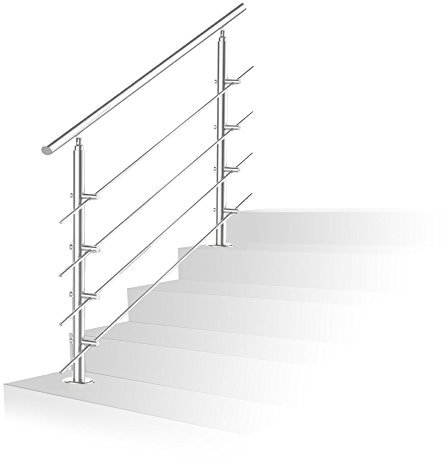 Jopassy Corrimano in acciaio inox, 160 cm, ringhiera per scale interne ed esterne, ringhiera con 4 pali, per scale, parapetti, balconi