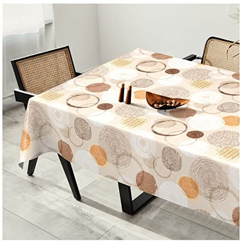 Wachstuchtischdecke Wachstuch Tischdecke abwaschbar Wachstischdecke Plastik-Tischdecken Glatt 200x140cm Schnittkante Kreise Beige Ornamente