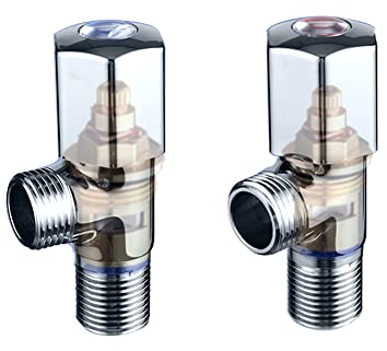 2× Eckiges Ventil G1/2'' Messing Kaltwasserventil + Warmwasserventil Eckventil aus Kupfer für das Bad Umlenkventile Dreiecksventil Umschaltventil Küche Toilettenhähne Rohre Wasserhahn Waschbecken