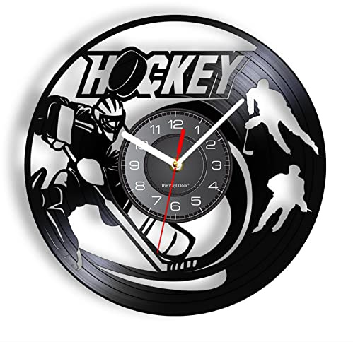 Guang trading 12 Zoll Lautlos Wanduhr Eishockey-Wanduhr, Heimdekoration, Feldhockey, Schallplatte, Wanduhr, Hockeyspieler, Sportzimmer, Moderne Wanduhr, Hockey-Geschenk