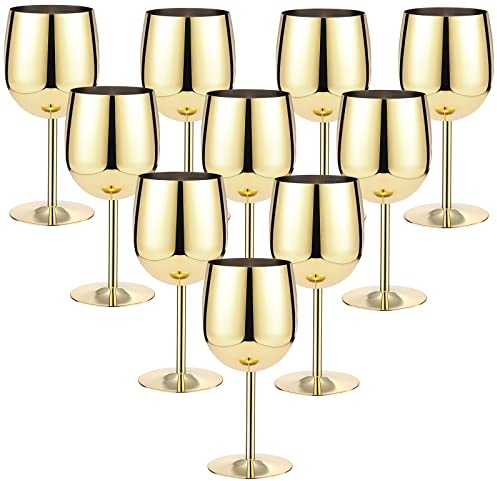 Irenare Weingläser-Set aus Edelstahl, 340 ml, unzerbrechliche Weingläser, Kelch für Hochzeit, Jahrestag, Party, Reisen, Camping, Outdoor-Aktivitäten, goldfarben, 12 Stück
