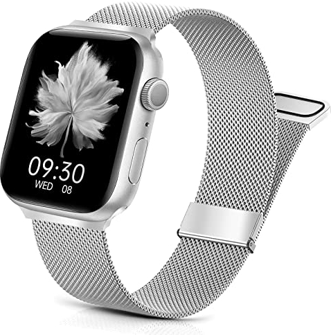 surundo Kompatibel mit Apple Watch Metall Armband 42mm 44mm 45mm 49mm 38mm 40mm 41mm, Glattes Edelstahl Metall Magnetische Verstellbare Armbänder für iWatch Serie 10 9 8 Ultra 7 6 SE 5 4, Silber