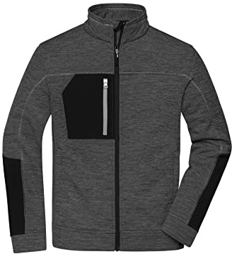 James & Nicholson Herren Strickfleece Jacke - Strickfleecejacke in Melange-Optik und Kontrastnähten