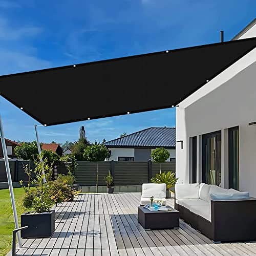 Tenda da Sole per Esterno 3 x 7 m Rettangolare Impermeabile Antistrappo Telone Ombreggiante corde di fissaggio con Occhielli per Esterno,Giardino e Terrazza Piscina, Nero