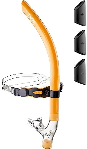 CAPAS Training Schwimmen Schnorchel für Runde Schwimmen, ideale Passform, Schwimmer-Schnorchel mit Flüssigkeit Silikon Mundstück verstellbaren Riemen Swivel Stirnband, für Erwachsene Männer Frauen