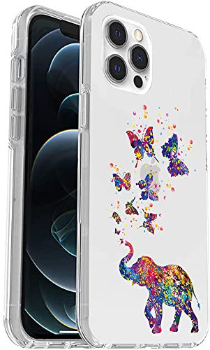 JIHANFENYUE Compatible with iPhone 12 Pro Max Case - Colorful Butterfly Cute Elephant Shockproof Stylish Protection TPU Case