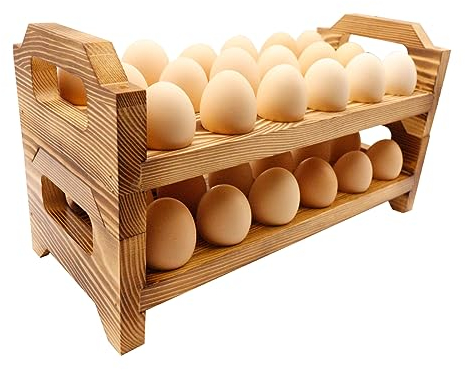 Forzater Eierhalter aus Holz, stapelbare Eieraufbewahrungsschalen für 36 frische Hühner-Eier-Organizer, rustikale Küchendekoration, Eierbehälter-Regal, Set mit 2 Stück