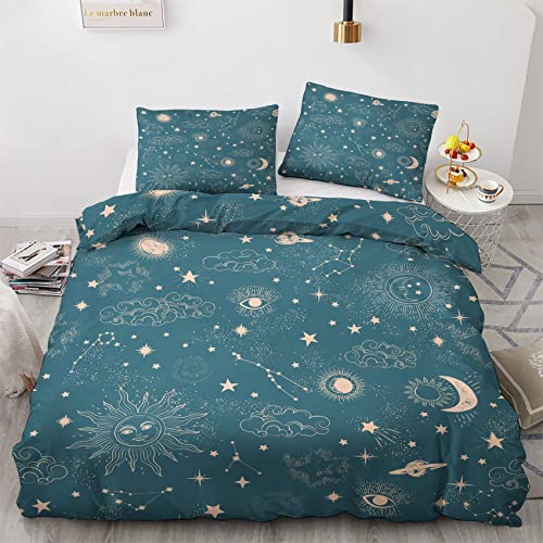 NOGAWA Sonne und Mond Bettwäsche 135x200 2 teilig, Aesthetic Bettwäsche Sets, Weich & Warm Mikrofaser Raumdekoration Bettbezug und 1 Kissenbezug 80x80 mit Reißverschlus, Für Kinder und Erwachsene.