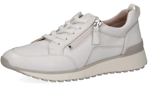 CAPRICE Damen Sneaker flach aus Leder mit Reißverschluss, Weiß (White Nappa), 41 EU
