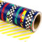 WRAPAHOLIC Wendbares Geschenkpapier – Mini-Rolle – 43 cm x 100 cm – Rennwagen und gelbe Streifen Design für Geburtstag, Urlaub, Babyparty