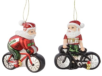 Kaemingk Christbaumschmuck Glas 12cm 1 Stück Sortiert Weihnachtsmann mit Fahrrad mundgeblasen - rot - grün - schwarz