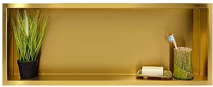 Balneo Wall-Box ONE Nicchia Oro Acciaio Inox 90x30x7cm, Doccia in Nicchia a Parete Oro, Impermeabile, Installazione in Nicchia Flessibile, Nicchia per Utensili da Bagno, Senza Piastrelle