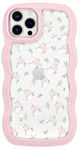 ZCDAYE Floral Case Compatible with iPhone 15 Pro, Aesthetic Flower Pattern Cute Curly Wavy Shape Phone Case for Women Girls,Soft TPU Shockproof Cover for iPhone 15 (6.1 inch),Pink