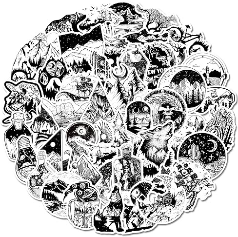 GWAWG 150 PCS Gothic Stickers Halloween Stickers Vinyl Waterproof Stickers Sticker Pack Horror Skull Black White for Water Bottles Adults