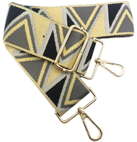 Verstellbarer Schultergurt Taschengurt Breit 5CM Grau Gelb Schwarz, Taschengurte Breit zum Wechseln mit Karabiner Gold, 80-130 cm Tragegurt Tasche für Damen Schulterriemen, Handtasche, 921