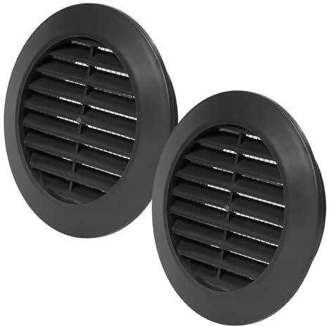 Vent Systems 2 Stück 70 mm Schwarz Luftregister – Lüftungsgitter durch die Tür - Mit Insektenschutzgitter - runde Lüftungsgitter für den Innenbereich – Badezimmer, Schrank, Garage