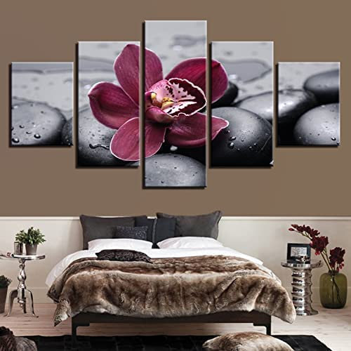 Leinwand Wandkunst 5 Stück Leinwand Gemälde Zen-Orchidee 5 Stück Modern Leinwand Kunstwerk Bilder Gemälde Auf Leinwand Wandkunst Für Wohnzimmer Home Decor Festival Geschenk (Xl/Mit Rahmen -5T7C-J5E