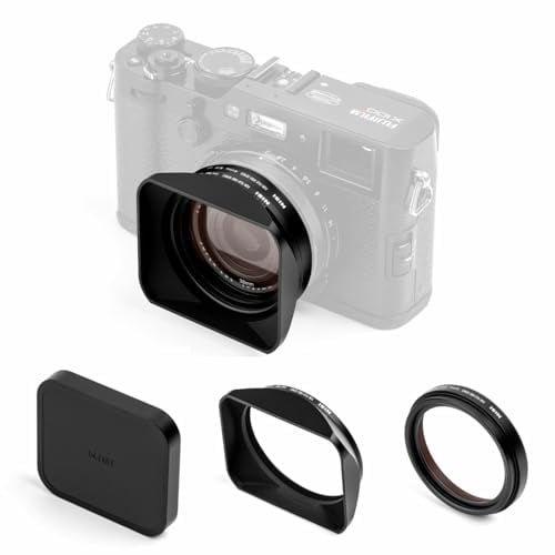 NiSi UV-Filter Set für Fuji FUJIFILM X100VI / X100V / X100T / X100S / X100F / X100 Serie inkl. UV Filter mit 49mm Adapterring, Rechteckig Streulichtblende und Objektivdeckel (Schwarz)