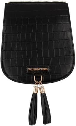 WIND & VIBES Austauschbare Tassel Croco Black Flap für synthetische Leder-Tasche - Passen Sie unsere Tasche ganz einfach an, um Ihrem Lebensstil eine charmante Note zu verleihen