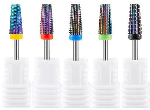 Gasea 5 pcs Brocas de Taladro de UñAs, 2.35mm Carburo de Tungsteno Brocas Para UñAs Taladro de Acero Pulido de UñAs Para Zurdos y Diestros, AcríLico O Gel Duro Pulido de UñAs Lijado(XF, F, M, C, XC)