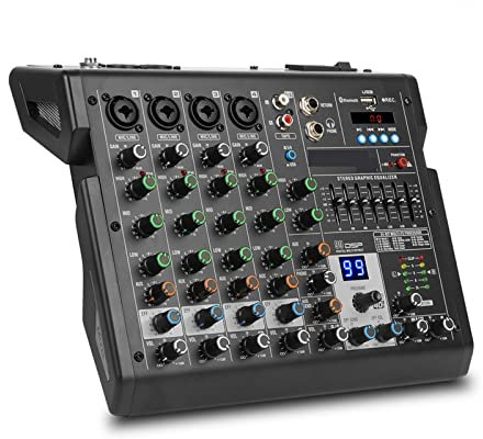 mezclador de audio, Mezclador de 4 canales B4 Mesa de sonido Consola de mezclas de DJ profesional Incorporada 99 Efectos digitales DSP 48V Phantom Power Fácil de usar y controlar, compatible con PC(B6