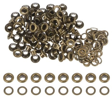 QUARKZMAN 100er Set Farbige Runde Ösen 5mm 3/16 Loch Metallösen mit Unterlegscheiben für Scrapbooking Schuhe Kleidung Leder Leinwand, Bronze