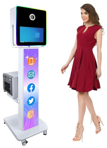 Tragbare Spiegel-Fotokabine für Kamera mit 15,6 Zoll Touchscreen Selfie Photobooth Photo Booth Maschine Softwaresteuerung mit Flugkoffer für Hochzeit (Weiße Maschine, 15,6 Zoll Photo Booth Maschine)