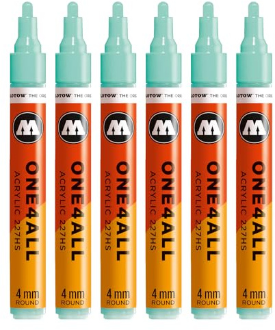 Molotow One4All 227HS Acryl Marker (4,0 mm Strichstärke, hochdeckend und permanent, schnell trocknend, nachfüllbar, für fast alle Untergründe) 6 Stück Farbe 253 riviera hell
