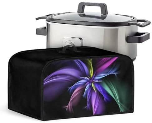NETILGEN Slow Cooker Cover Crock Pot Dust Cover Compatible with Most Oval Slow Cookers, Dust Protection Stain Resistant Easy Cleaning Slower Cooker Cover, Green Purple Flower