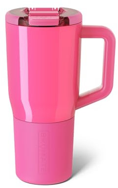 BrüMate Müv Isolierbecher mit Griff und Deckel, Edelstahl, doppelwandig, 750 ml, 100 % auslaufsicher, Neonrosa