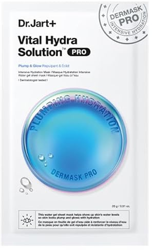 Dr.Jart+ Dermask Vital Hydra Solution Glow Korean Face Mask with Hyaluronic Acid for Glass Skin | Sheet Mask | Korean Skin Care | Travel Size, 1 Pack