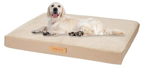 Petsen Großes Hundebett, Orthopädisches Hund Kissen Hunde-Matratze mit Waschbarer Abdeckung, Gelenkschonend Hundesofa Hundematte mit Gravieren Namen (Beige, L 100 cm x B 90 cm x H 10 cm)