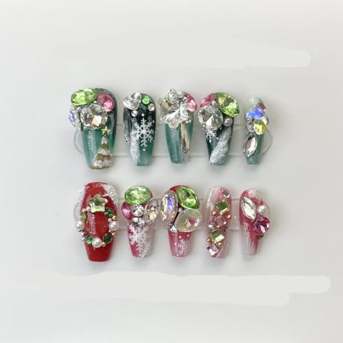 Handmade wearing armor, silver glitter, spicy girl manicure, European and American long pointed nail shape(Color:Duck,Size:L)