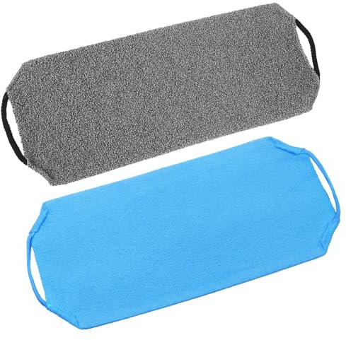 FUIPVGI 2 Pièces Gommage du Dos pour la Douche, Sangle Lave Dos, Sangle De Bain, Gant de Toilette Exfoliant avec Poignées, Appareil de Bain Exfoliant pour le Corps pour Homme et Femme (Bleu, Gris)