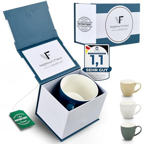 Neighbour's Friend Patentierte Teetasse blau Geschenk Box I Keramik Tasse groß 325ml I Teebecher Steingut I Keramiktasse für Tee I Spülmaschinengeeignete Teetassen I Modernes Design für Teetrinker