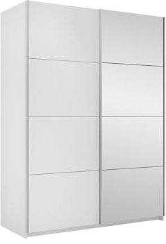 Mirjan24 Kleiderschrank Atalio 150 mit Frontspiegel, Garderobenschrank mit Kleiderstange und 6 Einlegeboden, Dielenschrank, Schlafzimmerschrank (Weiß)