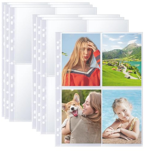 60 Stück Transparent Postkartenhüllen, A4 Fotohüllen, 4 Fächer Doppelseitig Klarsichtfolien A4, 240 Taschen Foto Seitenschutz für Familien, Hochzeits