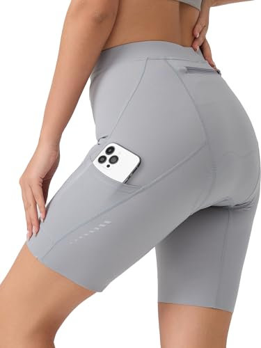 VeloVibe Radlerhose Damen Gepolstert 6D mit Tasche Schnelltrocknende Radhose Damen Kurz atmungsaktiv Fahrrad Hose mit breitem und dichtem Polster, Grau L