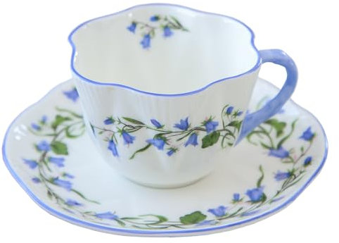 DECRZPB Ceramic Coffee Tea Cup and Saucer Set Blue Bellflowers Pottery Coffee Mug and Saucer Set, Milk Juice Mug Plate Birthday Gift for Office and Home