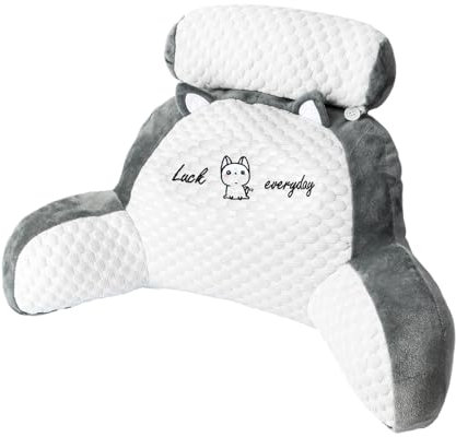70×50×25cm Extra Large 2 In 1 Reading Pillow with Neck Arm Back Support, Cuddle Cushion Backrest Rest Pillow for Bed Sitting Reading Sofa Bedside Gaming Relaxing Watching TV (Gray, X Large)