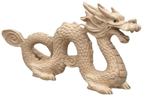 Glücksdrache Figur - Handgeschnitzte Drachendekoration, Drachenfigur aus Holz | Einzigartiger Holzdrachen Ornament für besondere Anlässe, Dra Statue