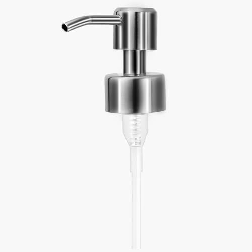 MEDE Soap Dispenser Pump Replacement 28/400 (26 mm - 28mm) Neck Size, Stainless Steel Brushed Finish Bottle Pump Dispenser Head with 10 cm Tube for Kitchen Bathroom Worktop Bottles