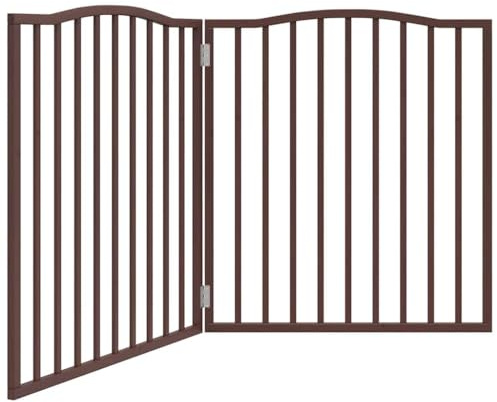 vidaXL Dog Gate - Foldable 2-Panel Fence - Brown Oak Poplar Wood - Freestanding Pet Barrier for Small to Medium Dogs - Easy-to-Store