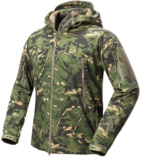 Kelmon Hommes Tactique Vestes Softshell Extérieures Doublure Polaire Chauds Imperméable Vestes Encapuchonné Manteau Camouflage avec Poches Multifonctions
